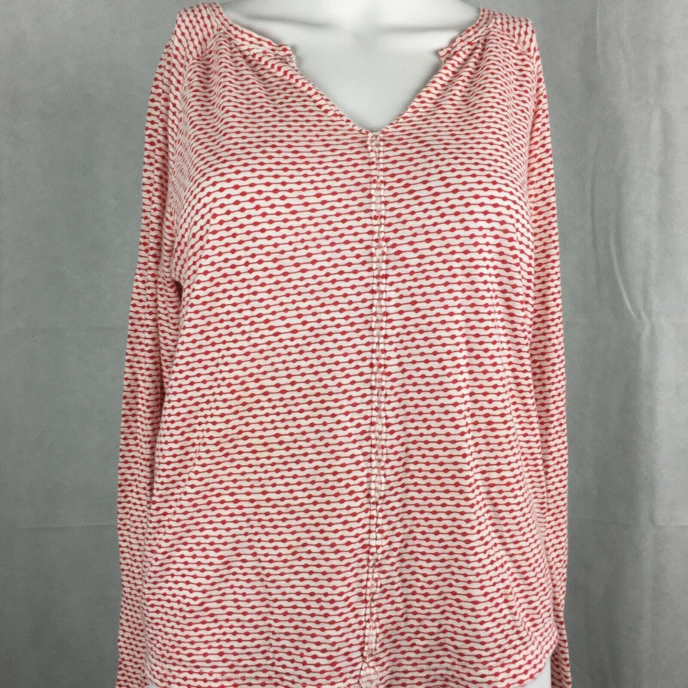 Marc O'Polo Shirt Womens Sz S Red White Striped Cotton Knit V-Neck Long Sleeve